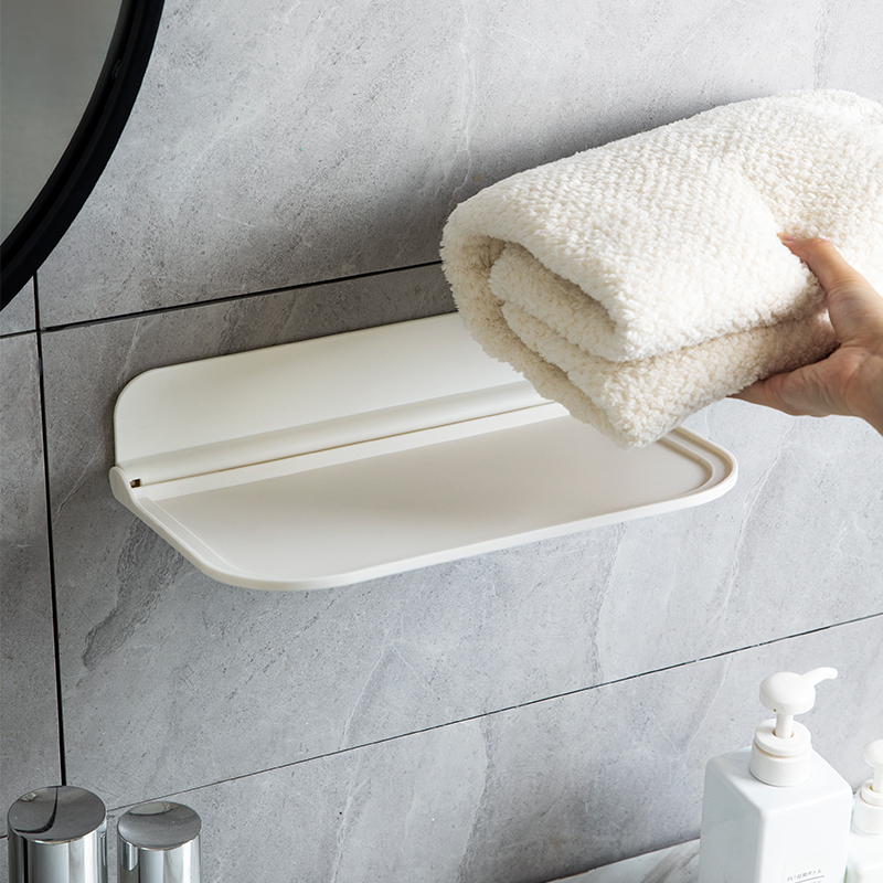 日式浴室可折叠毛巾衣物收纳盒托盘壁挂免打孔香皂纸巾手机置物架
