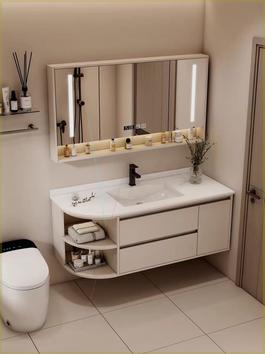 简约浴室柜加工圆弧切角实木简约现代无缝盆卫生间洗脸盆洗手盆D