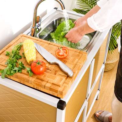 不锈钢简易水槽单双槽厨房洗菜盆洗碗盆带铝合金储物收纳柜一体柜