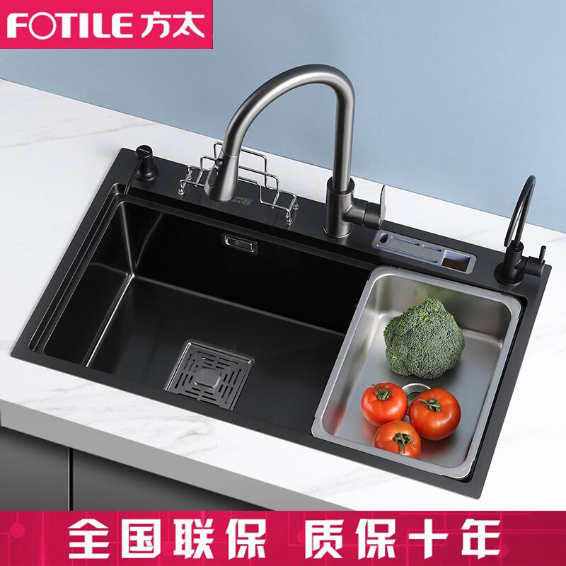 黑色纳米水槽大单槽加厚SUS304不锈钢台中下上厨房洗菜盆碗池套餐