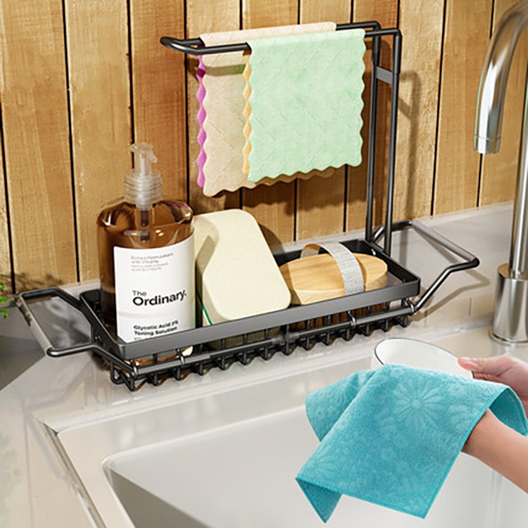 厨房不锈钢抹布架水槽沥水收纳毛巾水龙头家用可伸缩置物架