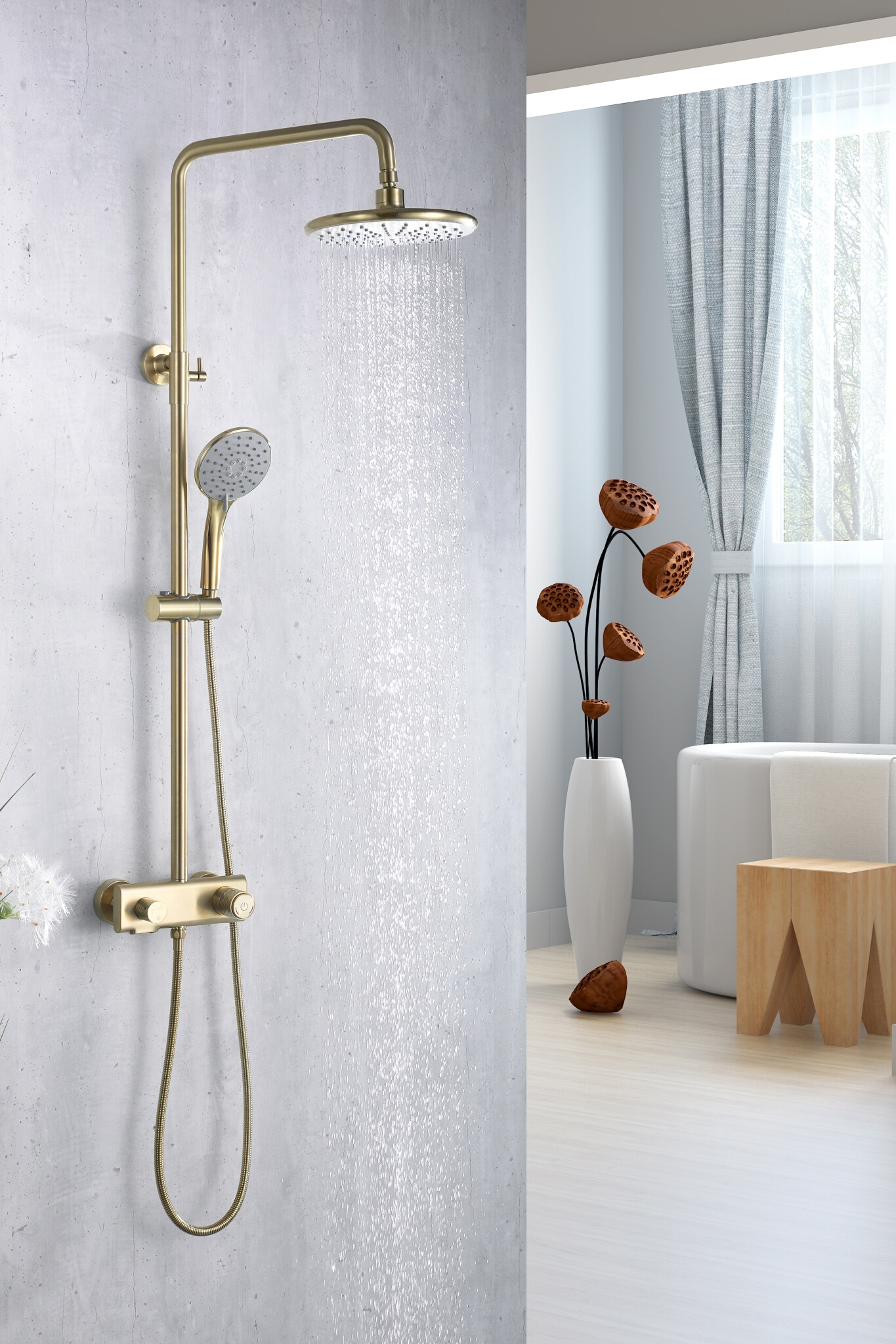 浴室沐浴淋雨简易全铜明装喷头淋浴花洒套装家用酒店北欧款淋浴