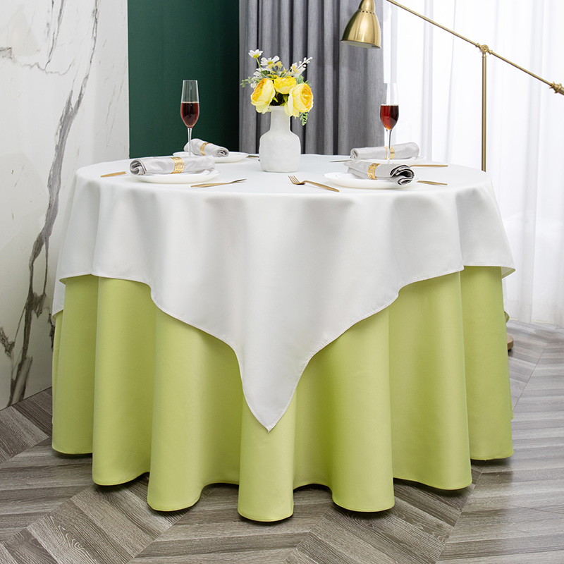 简约餐厅酒店桌布纯色圆形台布宴会大圆桌双层台布定制加厚绸缎