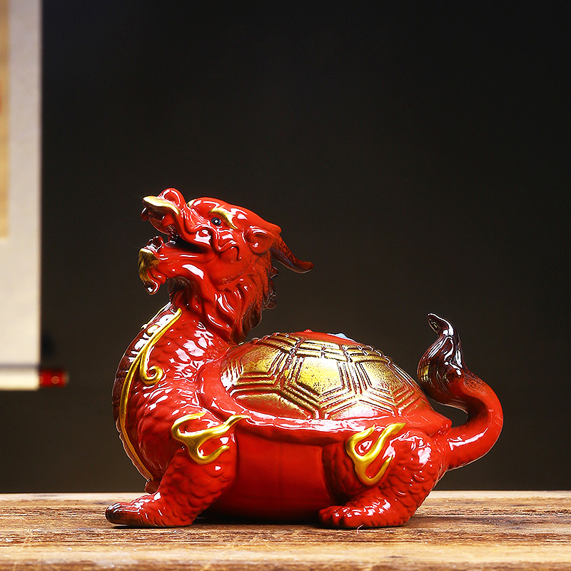 中式招财龙龟陶瓷摆件八卦龙头龟客厅电视柜酒柜家居装饰工艺礼品