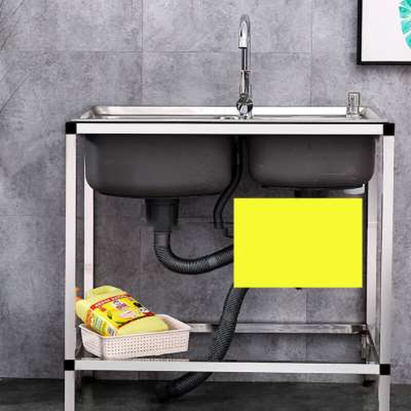 厨房简易不锈钢水槽双槽带支架落地洗碗槽洗菜盆水池单槽支撑架子
