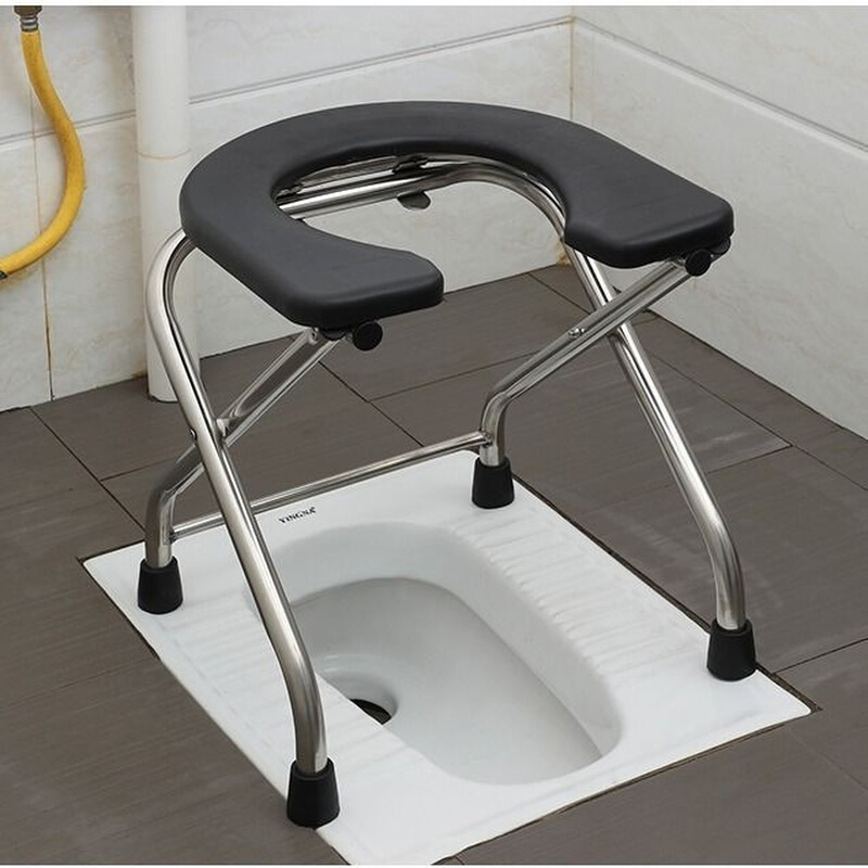 可折叠老人坐便椅老人厕所椅孕妇成人坐便器不锈钢病人坐厕蹲便凳