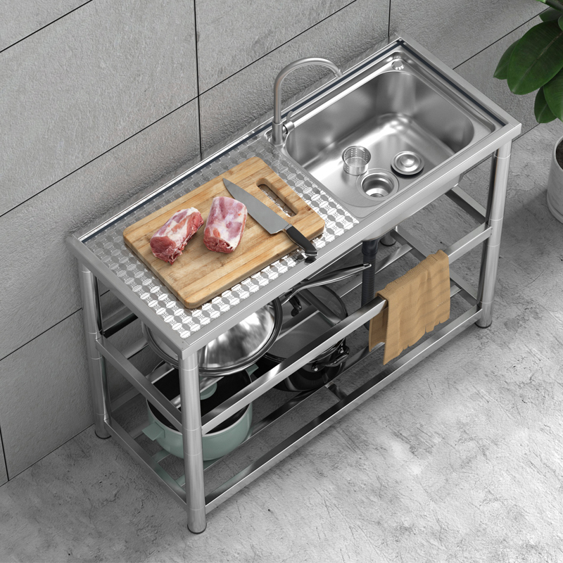 厨房304不锈钢水槽洗菜盆双槽带支架台面简易洗碗池家用厚洗手池