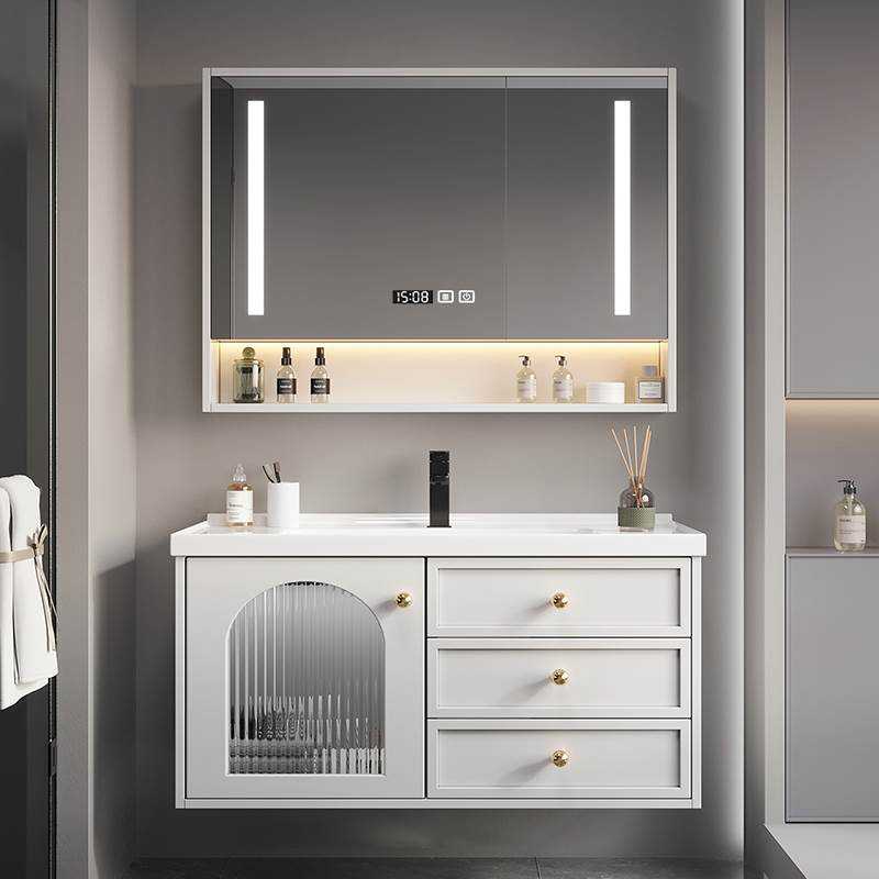 美式实木烤漆浴室柜组合现代简约卫生间陶瓷一体盆洗漱台洗手脸池