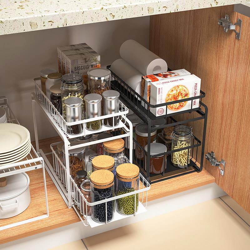 厨房台下收纳可抽拉式置物架柜子分层架橱柜内储物架下水槽置物架