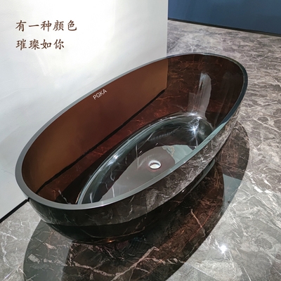 PGKA简约彩色透明红色独立式人造石玻璃浴缸蓝色1.7黑色网红浴缸