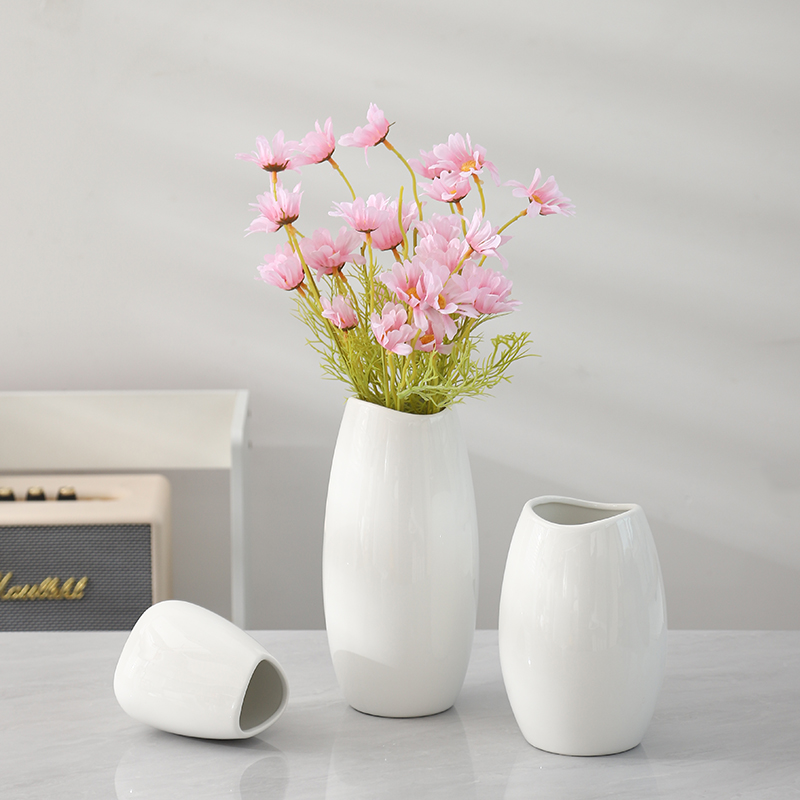 可装水陶瓷花瓶三件套白色北欧创意装饰干花鲜花餐桌客厅插花摆件