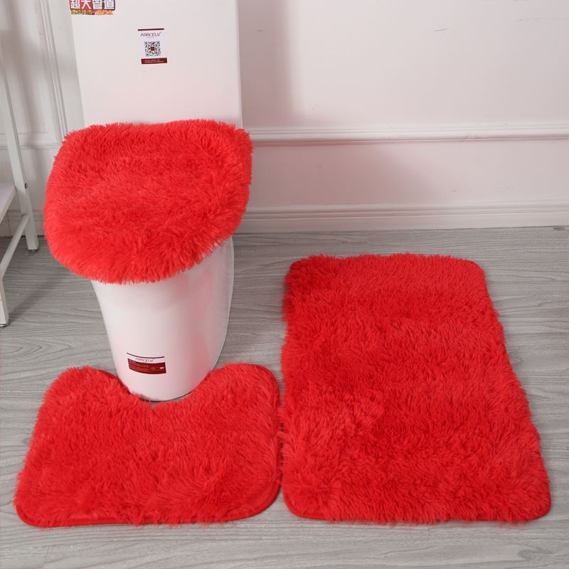 现代简约风格纯色马桶洗澡卫浴三件套组合卫生间地垫家用跨境供货