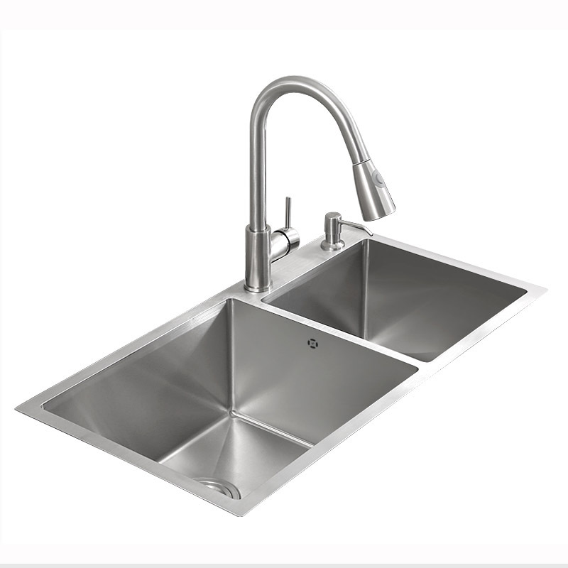 新品4不锈钢手工水槽双槽 厨房水槽洗菜盆加厚台下盆X双盆洗碗定