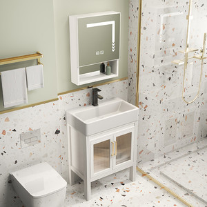 小户型太空铝落地浴室柜超窄边卫生间阳台洗脸盆洗漱盆带智能镜柜