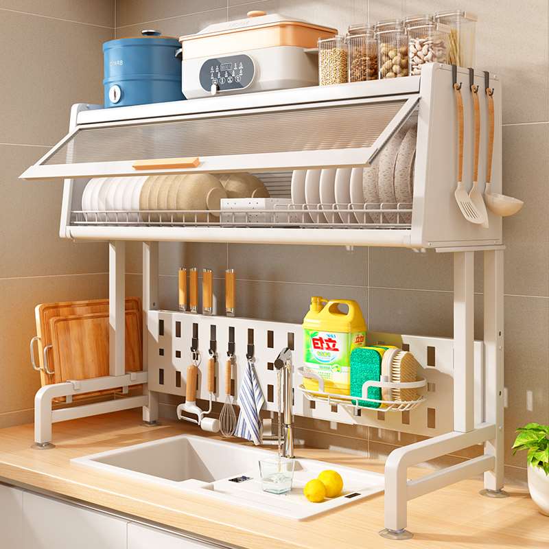 台面水槽置物架边收纳架带门碗盘水槽厨房晾碗碟沥水可伸缩储物柜
