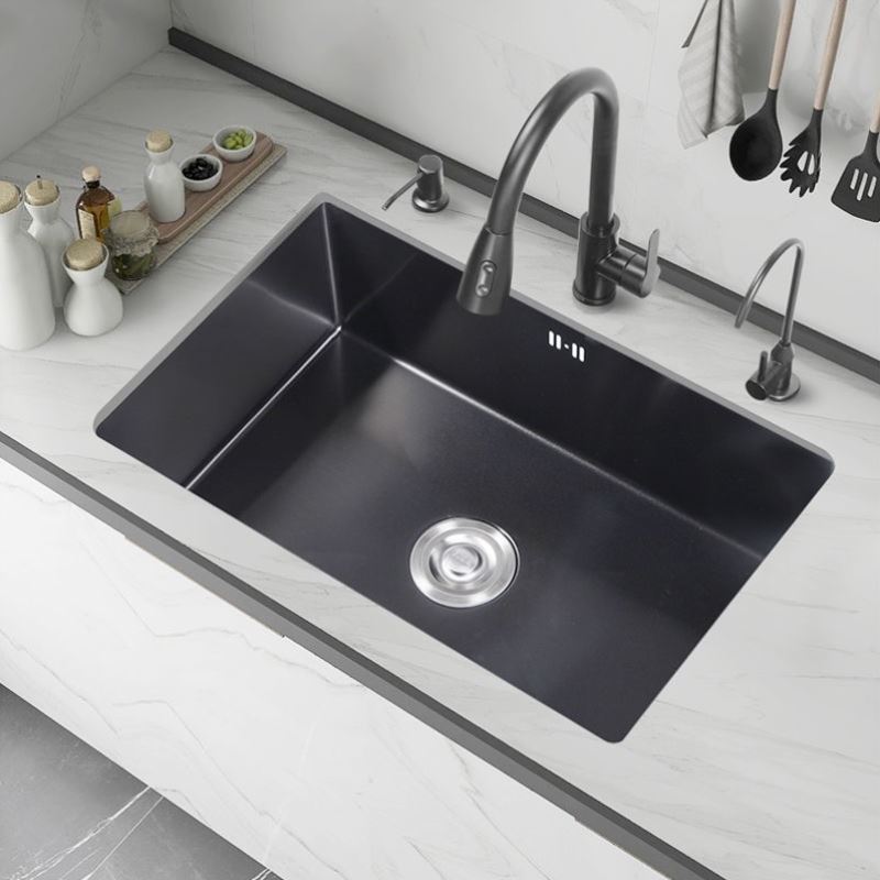 。厨房嵌入式洗菜盆台下盆黑色纳米304不锈钢水槽家用单槽洗碗槽