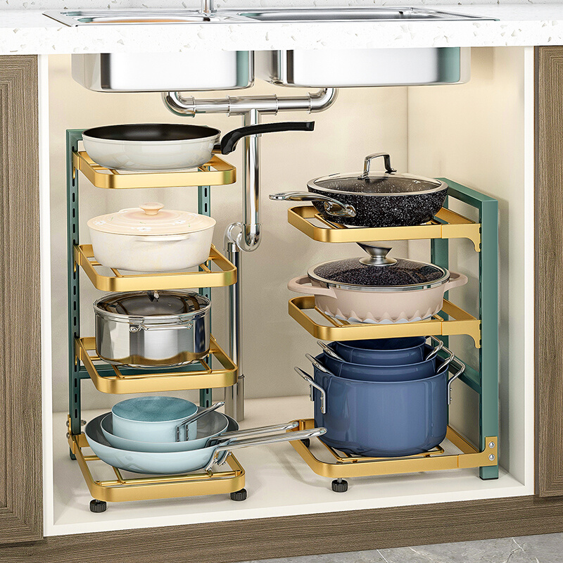 厨房置物架家用落地多层放锅具收纳架子夹缝下水槽橱柜分层放锅架