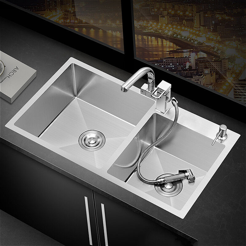 不锈钢洗菜盆水槽双槽家用厨房手工加厚洗手洗碗池套餐(720x400)