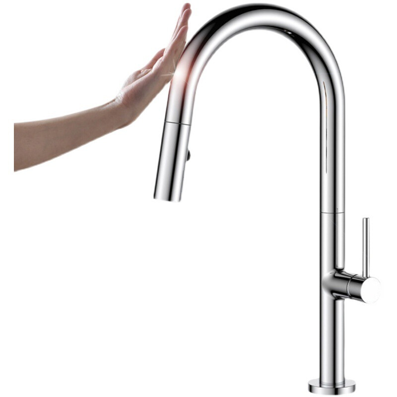 Q683厨房抽拉式冷热水龙头智能触碰感应洗菜盆碗池水槽可旋转洗手