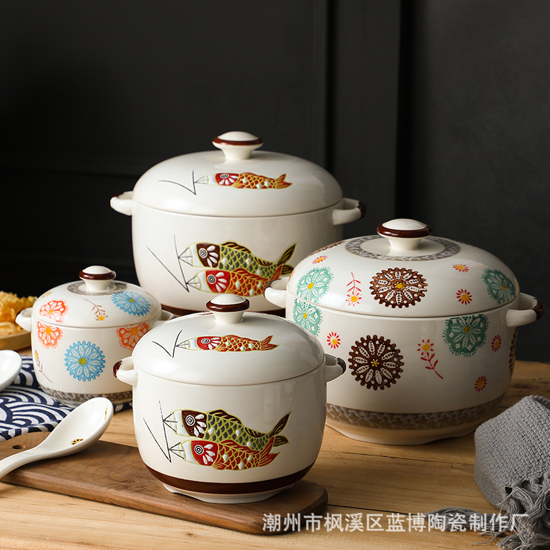 日式陶瓷餐具手绘隔水带盖佛跳墙甜品汤碗汤盅燕窝炖盅仿古煲汤盅