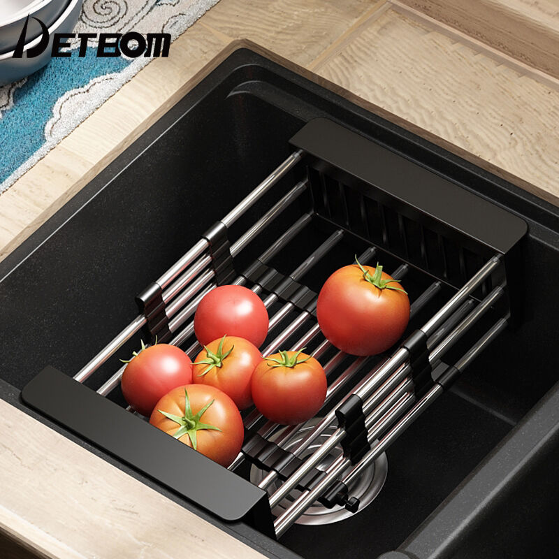 Detbom不锈钢沥水篮碗架蔬菜收纳置物架黑色厨房水槽沥水篮碗碟架