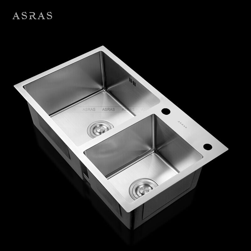 网红阿萨斯(ASRASw)8245A304不锈钢手工水槽双槽厨房洗菜盆不含龙