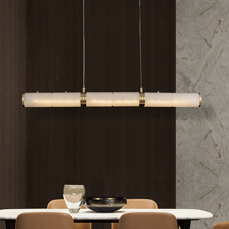 定制新中式云石一字长条灯餐厅吊灯轻奢创意书房茶室极简吧台现代