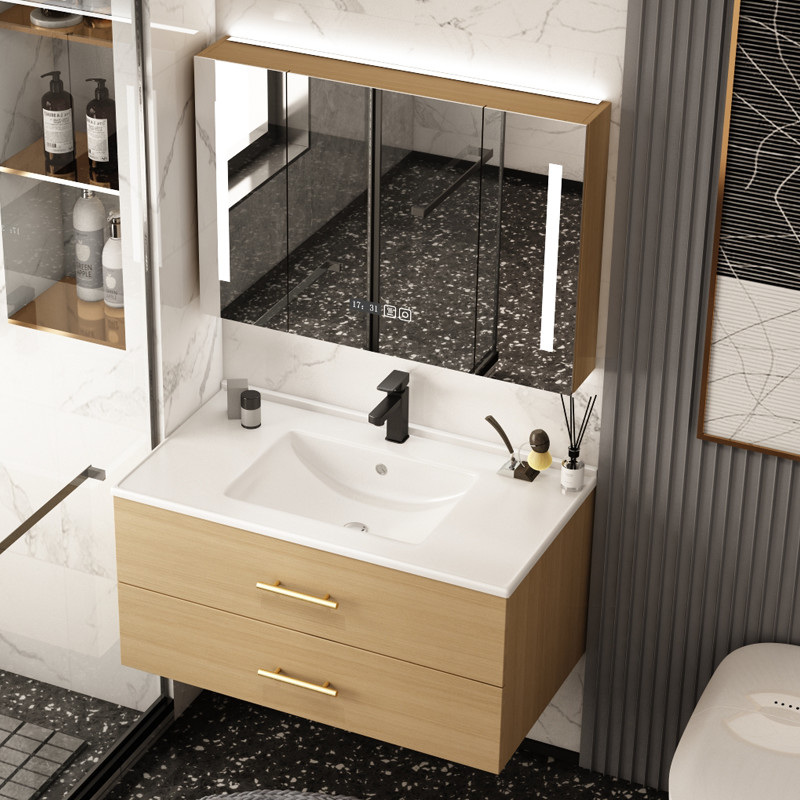 现代简约陶瓷一体盆浴室柜组合卫生间洗手洗脸台盆柜智能卫浴套装