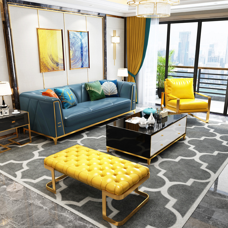 佛山家具后现代轻奢超纤真皮沙发客厅大户型意式三人组合美式沙发