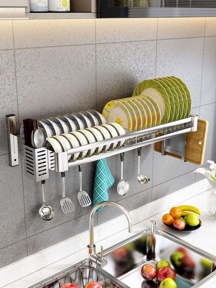 304不锈钢厨房水槽置物架壁挂式碗架沥水架家用碗筷碗碟收纳架