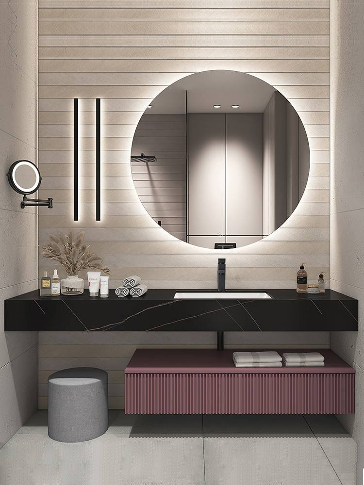 岩板一体浴室柜组合高端网红轻奢现代简约卫生间洗脸盆实木洗漱台