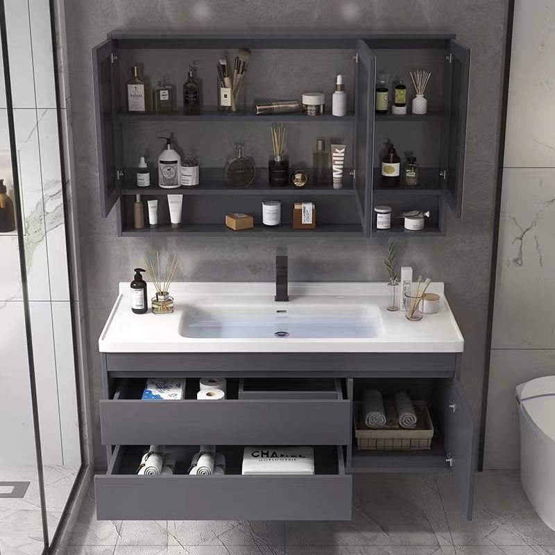 现代简约陶瓷一体盆浴室柜组合卫生间洗脸盆柜组合轻奢洗漱台套装