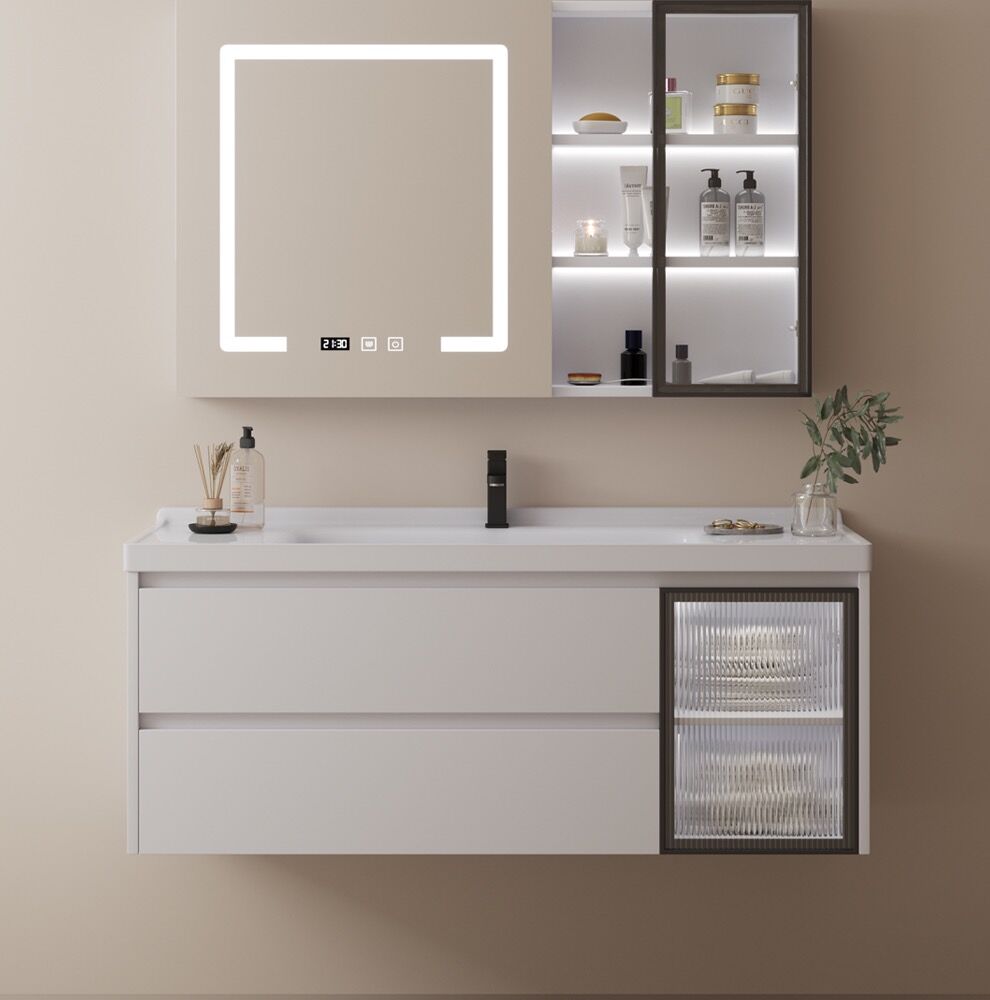 正品实木浴室柜组合轻奢卫生间洗手脸盆洗漱台现代简约智能镜套装