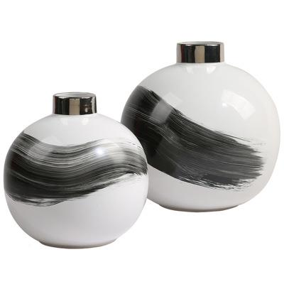 北欧简约小处口楼圆JEB球花瓶中式墨陶瓷花瓶摆件样水板房售家居