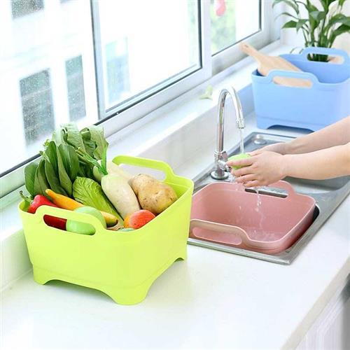 厨房洗菜篮 塑料移动水槽 带把手沥水架洗菜蓝  置物洗碗盆