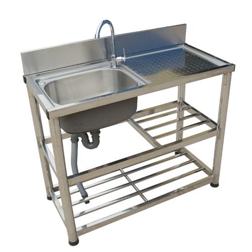 厨房水槽 304不锈钢单槽双槽洗菜盆洗碗池家用水池带支架平台落地