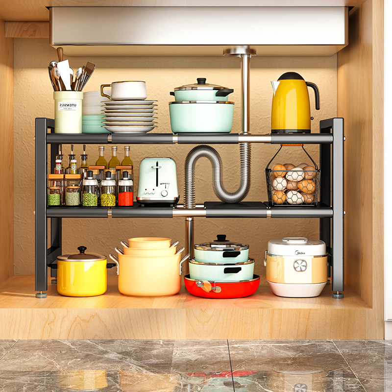 定制厨房下水槽置物架不锈钢可伸缩柜内隔断隔板橱柜分层架锅具收