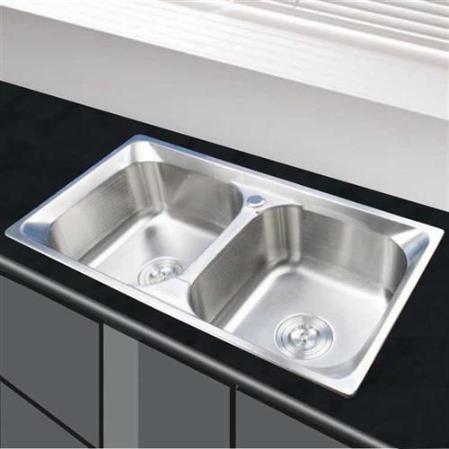 新款厨房水槽双槽不锈钢洗碗池洗菜盆一体加厚水盆左右同胆双大不