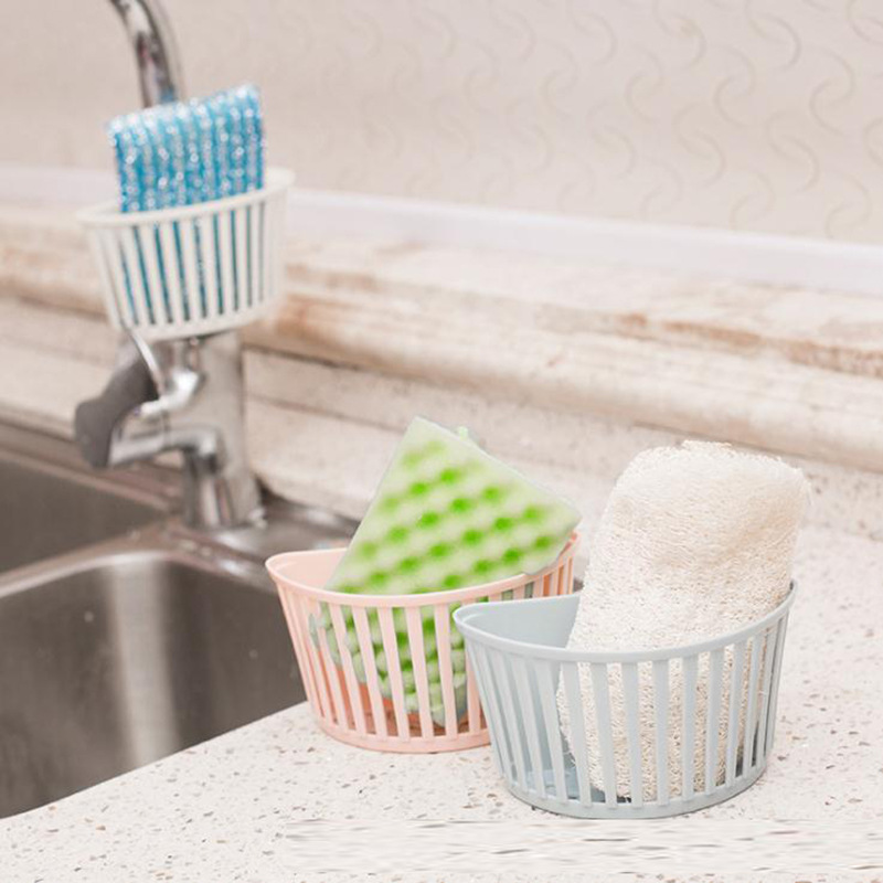 304新款小号沥水收纳篮可扣式厨房水槽海绵架浴室喷头管置物塑料