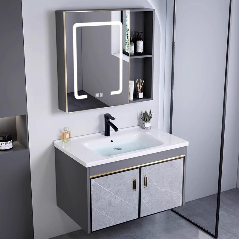 新款太空铝浴室柜组合小户型卫生间洗手盆洗漱台一体陶瓷洗脸盆池