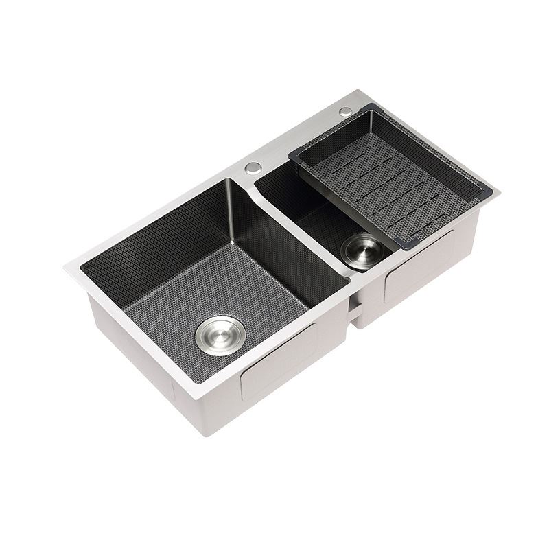 新款防刮耐磨蜂窝晶纹黑色手工水槽单槽304不锈钢厨房洗菜盆双槽