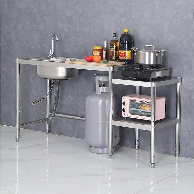 厨房不锈钢水槽台面一体单槽厨房洗菜盆洗碗水池煤气罐灶台置物架