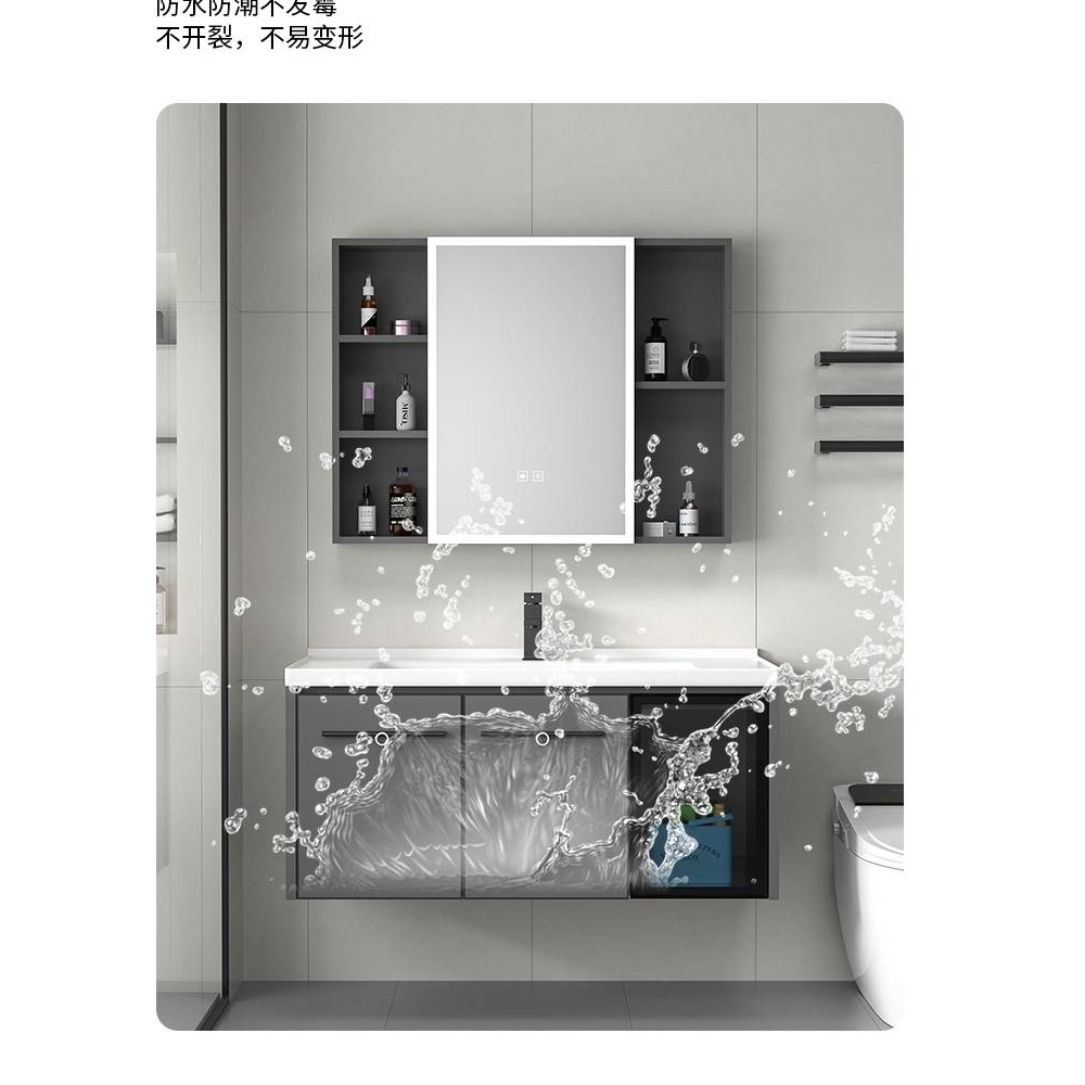 加厚防水太空铝浴室柜卫生间洗脸盆组合一体陶瓷洗手池洗漱台面盆