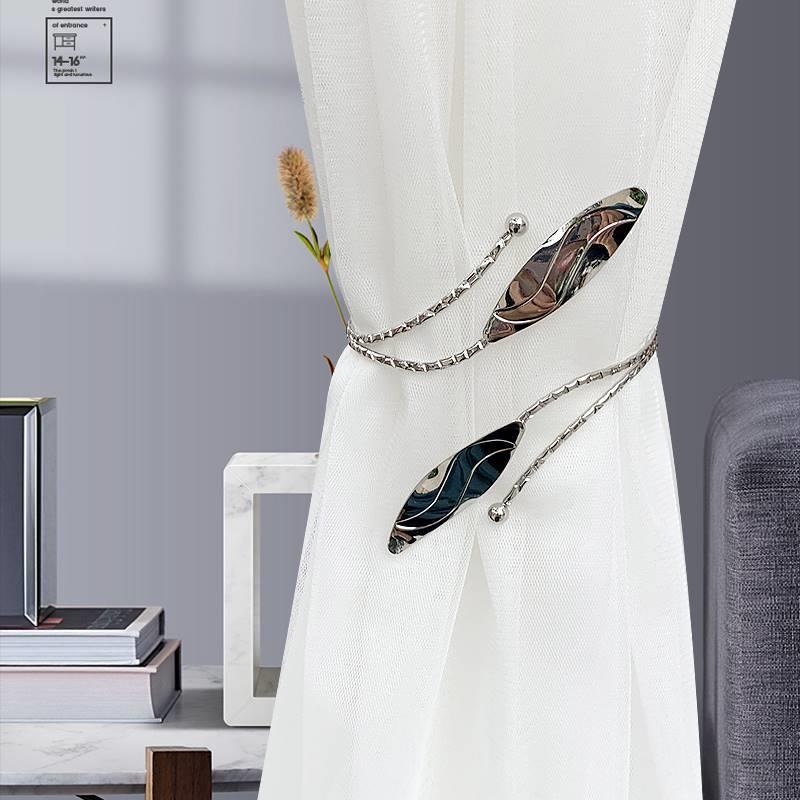 现代简约欧式轻奢窗帘绑带金属树叶卧室客厅软装饰窗帘扣非一对装