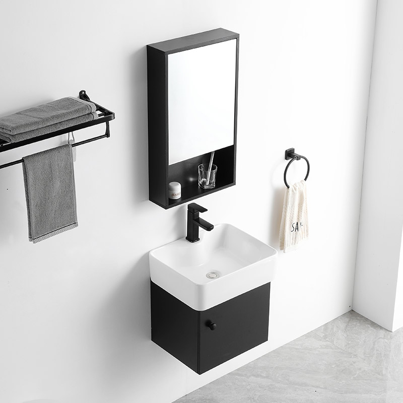 新品小户型浴室柜组合黑色现代简约阳台卫生间挂墙式洗脸盆迷你洗