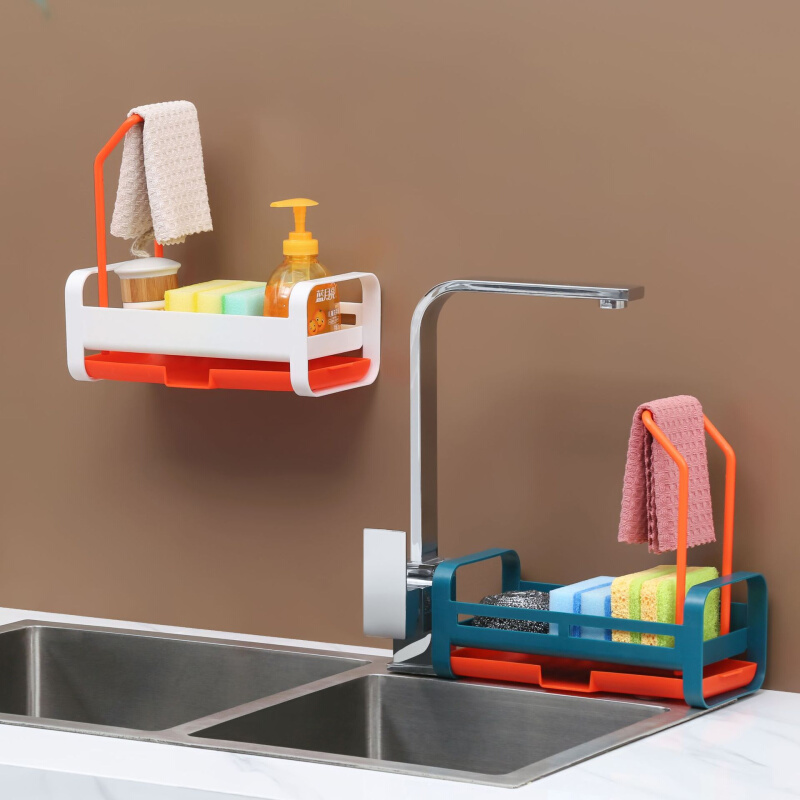 ZT5018免打孔厨房多功能水槽沥水收纳架洗碗池抹布架沥水篮置物架