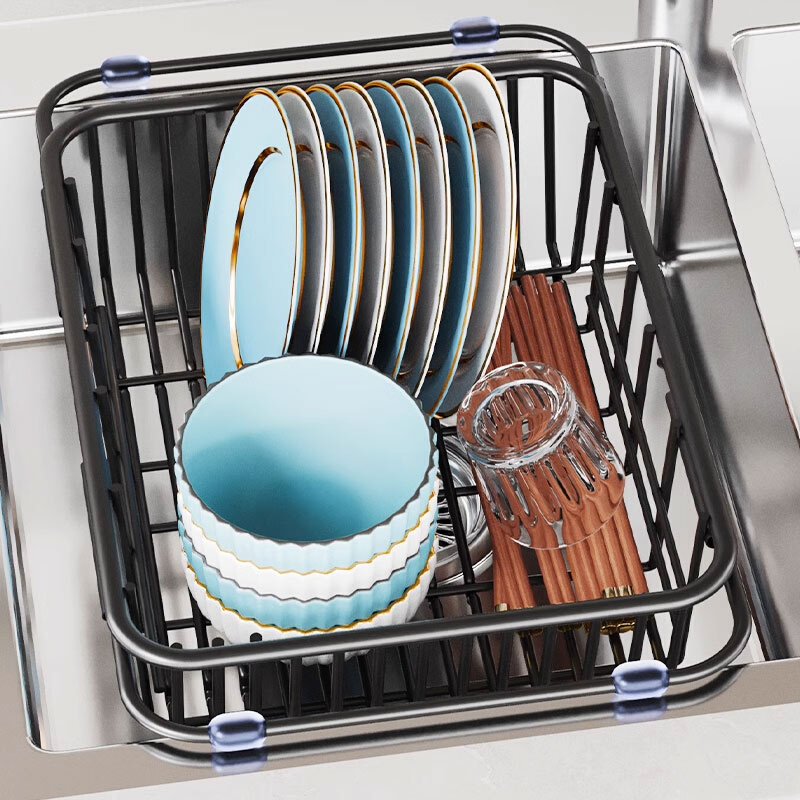 新款水槽沥水篮碗碟碗盘滤水收纳洗碗池沥水碗架伸缩不锈钢厨房置