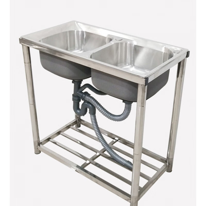 厨房水槽304不锈钢洗手盆单槽洗菜池简易水池带支架家用洗碗双池7