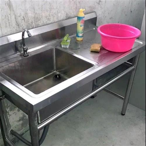厨房不锈钢水槽带支架商用三槽洗碗池大号洗菜盆家用阳台落地水池