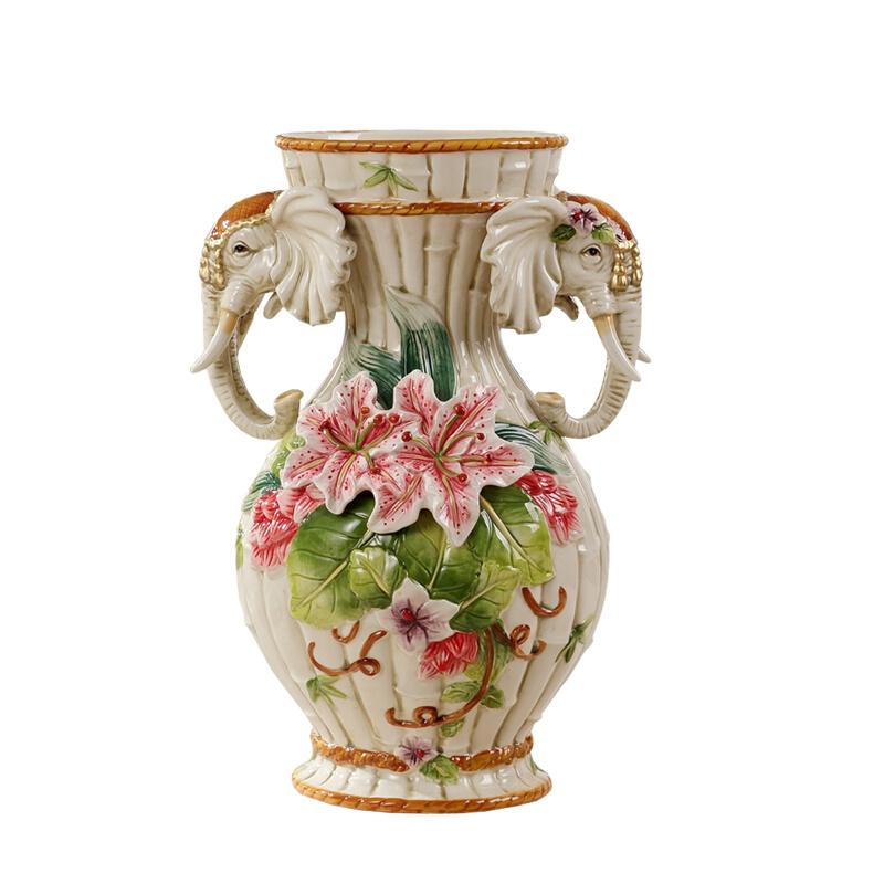 中式工艺装饰欧式大象大花瓶花瓶礼品落地花插台面花瓶新鲜花陶瓷